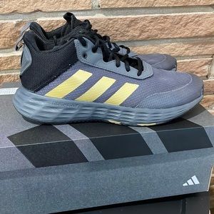 Black Grey Gold Adidas Own the Game Basketball shoes size 6.5